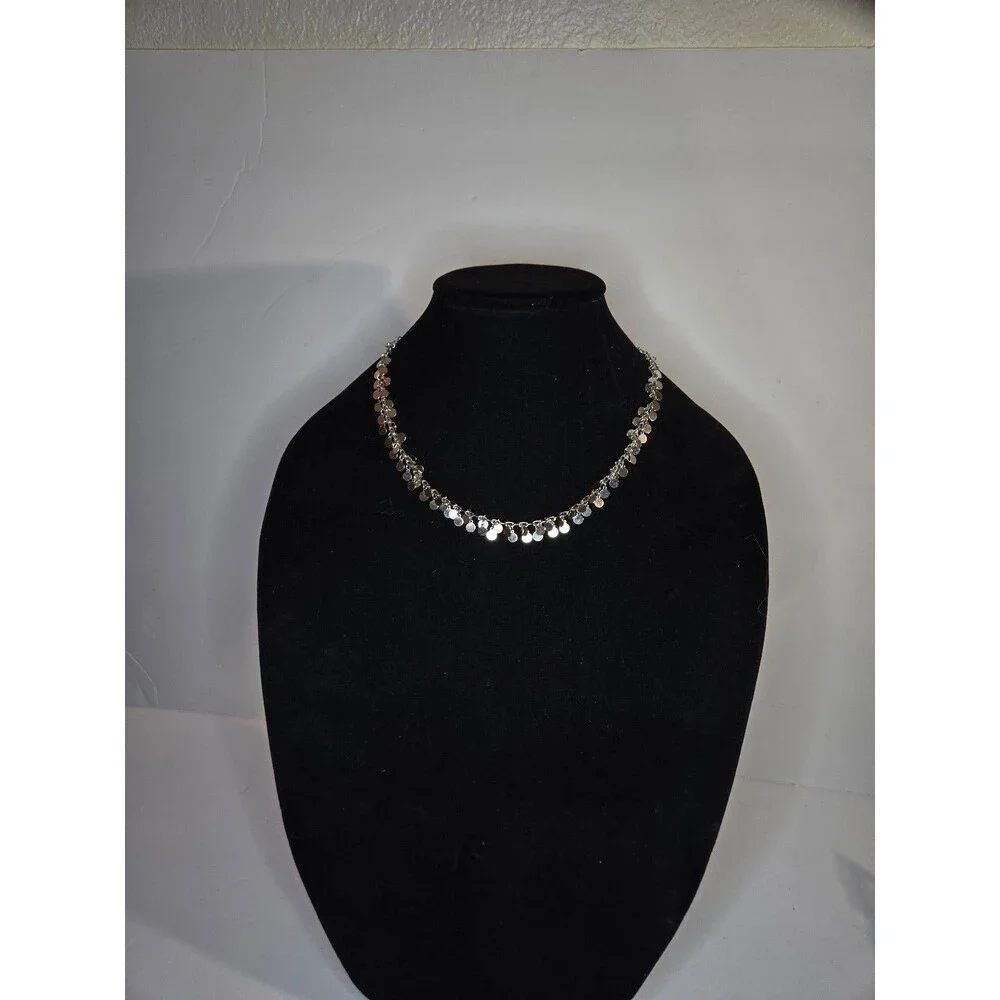 Silver Tone Necklace Circular Charms Hook Closure - Picture 2 of 6